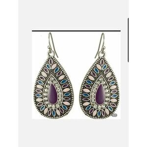 Purple Teardrop Rhinestone Earrings